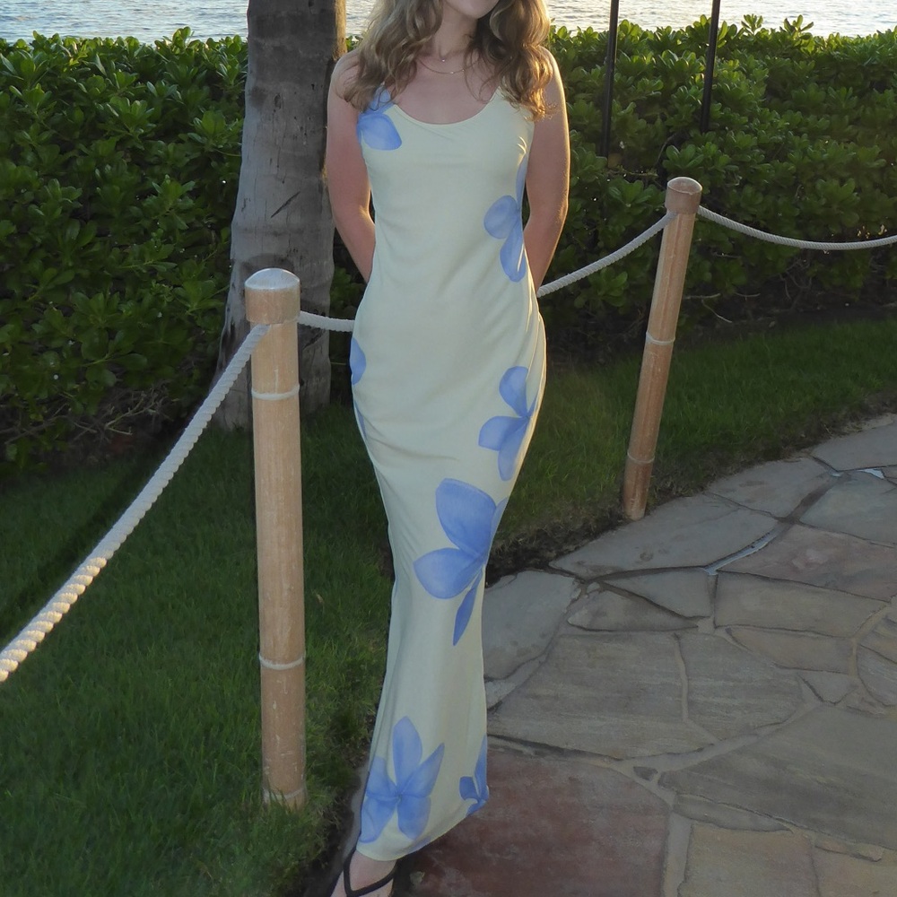 Princess Polly Dress yellow with Blue Floral Accents